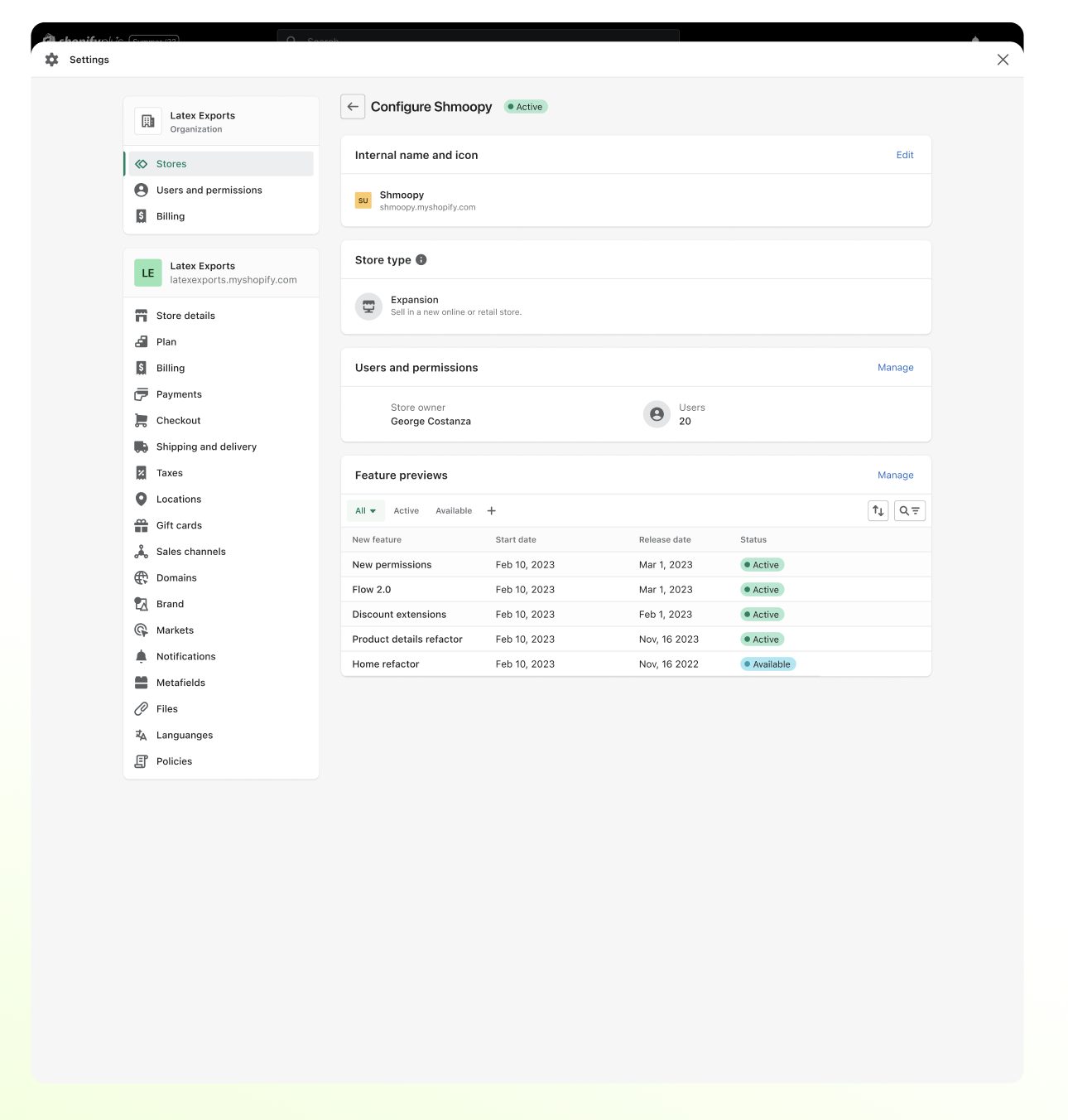 New org-level settings page