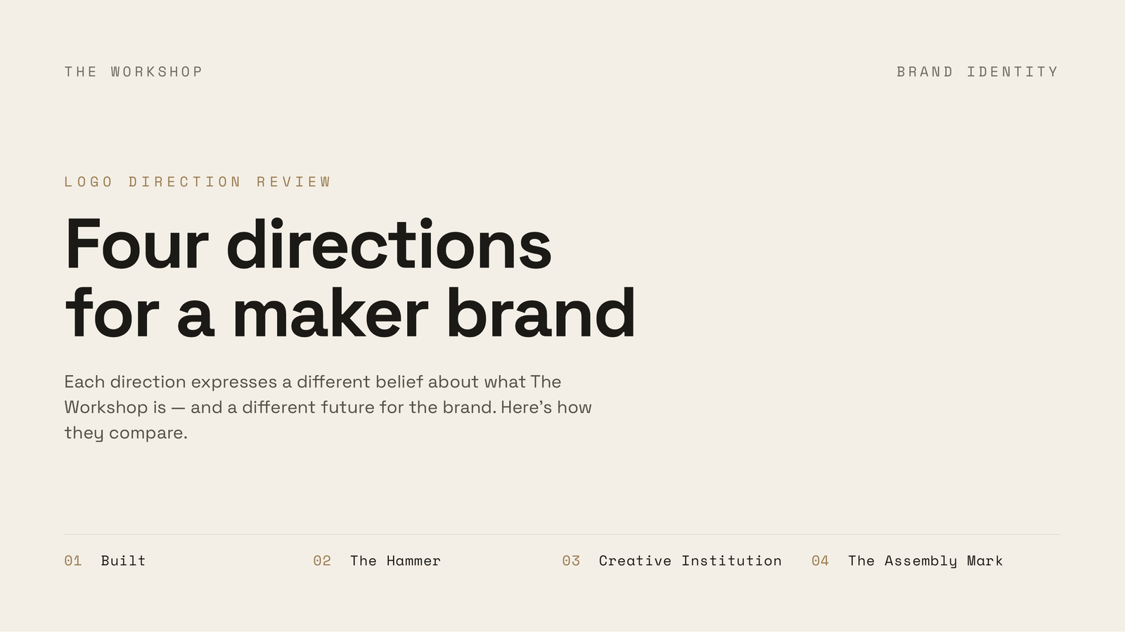 Presentation overview page introducing the four directions